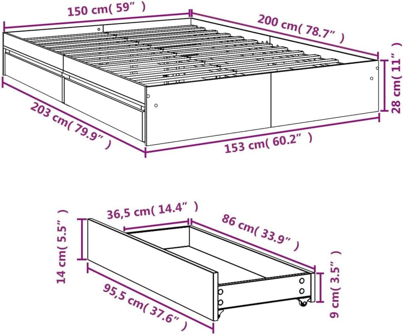 Bed Frame Engineered Wood Material Wooden Storage