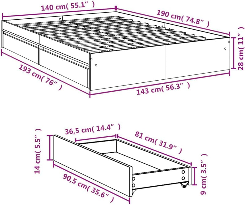 Bed Frame Engineered Wood Material Wooden Storage