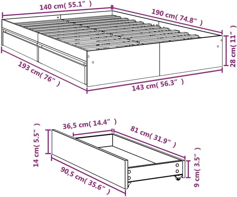 Bed Frame Engineered Wood Material Wooden Storage