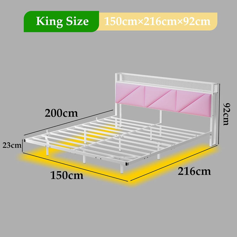 Bed Frame with Floating Upholstered Storage Headboard Metal