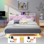 Bed Frame Floating Upholstered Platform with LED Lights