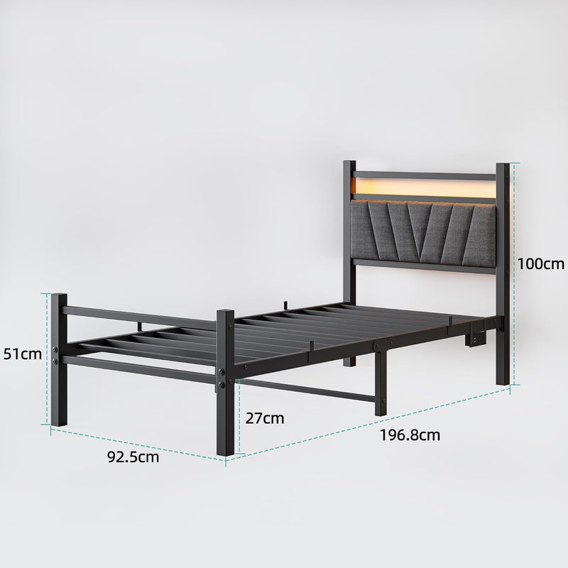 Bed Frame Metal Platform Upholstered with Headboard