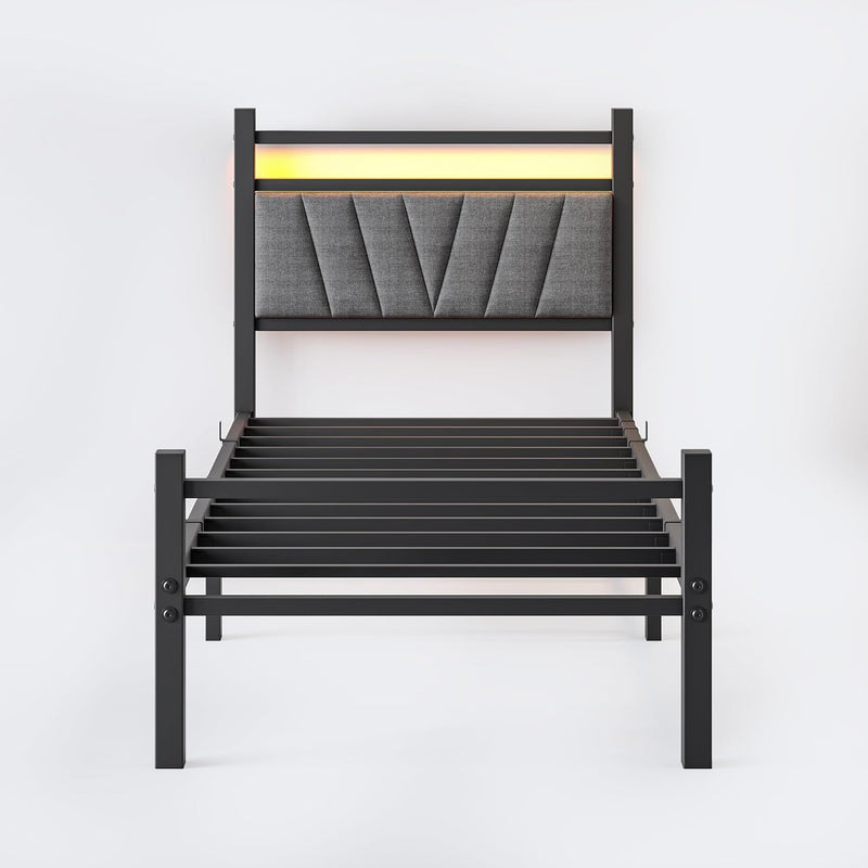 Bed Frame Metal Platform Upholstered with Headboard