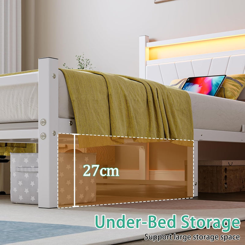 Bed Frame Metal Platform Upholstered with Headboard