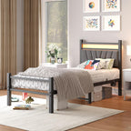 Bed Frame Metal Platform Upholstered with Headboard