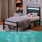 Bed Frame Metal Platform Upholstered with Headboard