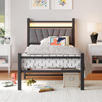 Bed Frame Metal Platform Upholstered with Headboard