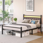 Bed Frame Metal Platform Upholstered with Headboard