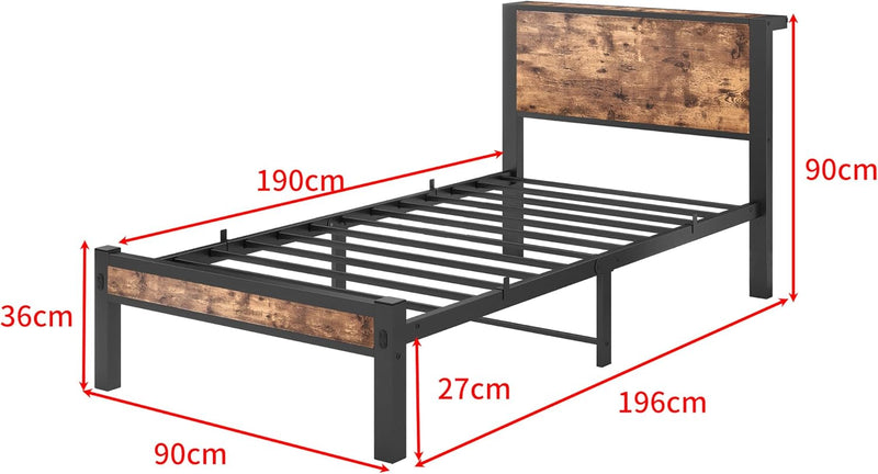 Bed Frame Metal Platform with Wood Headboard Mattress