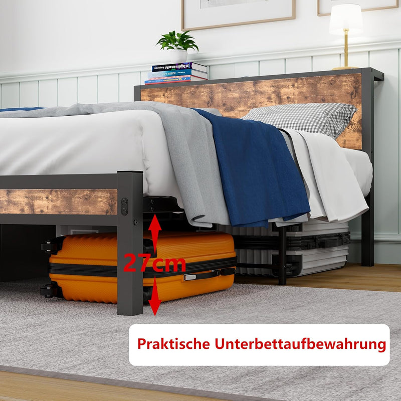 Bed Frame Metal Platform with Wood Headboard Mattress