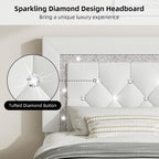 Bed Frame Upholstered Platform with Diamond Tufted Headboard