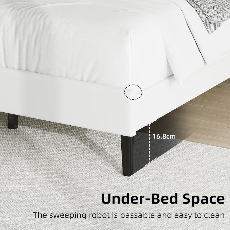 Bed Frame Upholstered Platform with Diamond Tufted Headboard