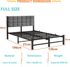 Bed Frame Upholstered Platform with Headboard 4ft6 Metal