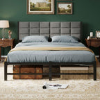 Bed Frame Upholstered Platform with Headboard 4ft6 Metal