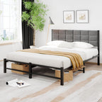 Bed Frame Upholstered Platform with Headboard 4ft6 Metal