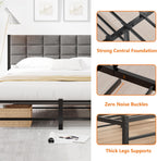 Bed Frame Upholstered Platform with Headboard 4ft6 Metal
