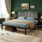Bed Frame Upholstered Platform with Headboard 4ft6 Metal