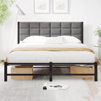 Bed Frame Upholstered Platform with Headboard 4ft6 Metal