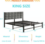 Bed Frame Upholstered Platform with Headboard 4ft6 Metal