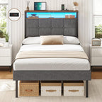 Bed Frame Upholstered with LED Lights Charging Station