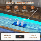 Bed Frame Upholstered with LED Lights Charging Station