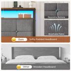 Bed Frame Upholstered with LED Lights Charging Station