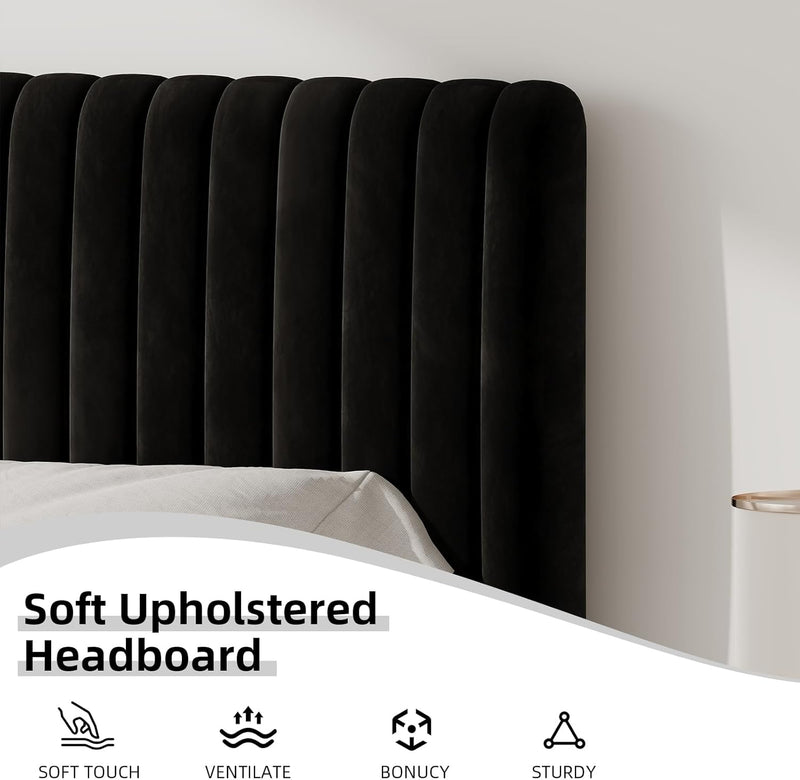 Bed Frame Upholstered with Velvet Headboard Adjustable Height