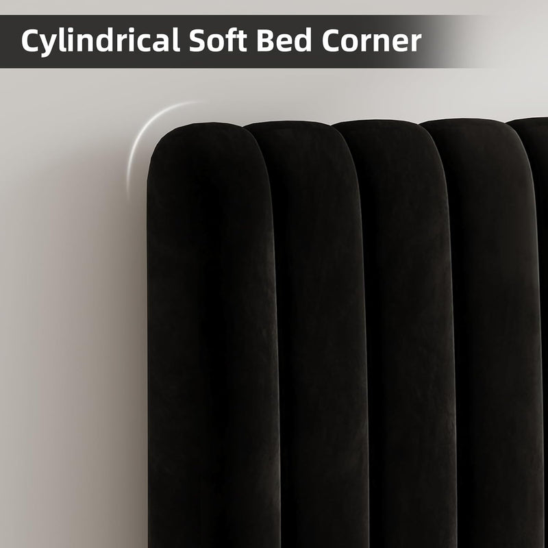 Bed Frame Upholstered with Velvet Headboard Adjustable Height