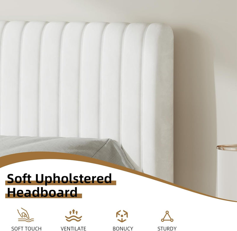 Bed Frame Upholstered with Velvet Headboard Adjustable Height