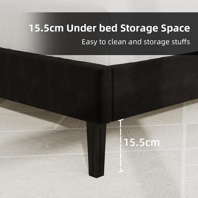 Bed Frame Upholstered with Velvet Headboard Adjustable Height