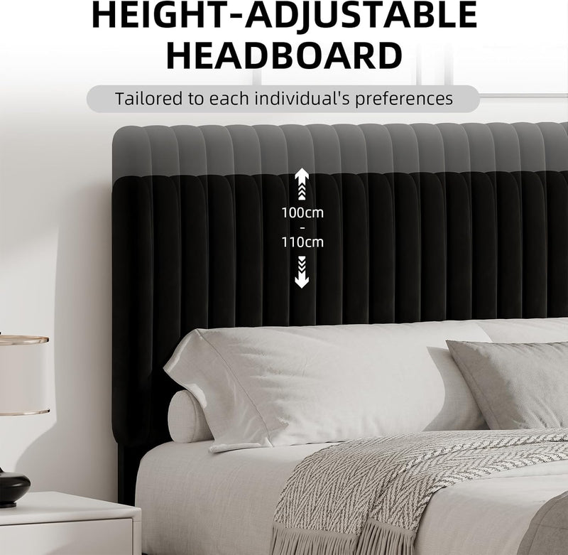 Bed Frame Upholstered with Velvet Headboard Adjustable Height