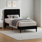 Bed Frame Upholstered with Velvet Headboard Adjustable Height