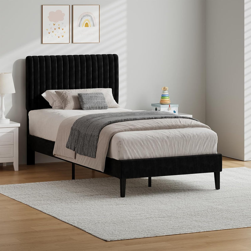 Bed Frame Upholstered with Velvet Headboard Adjustable Height