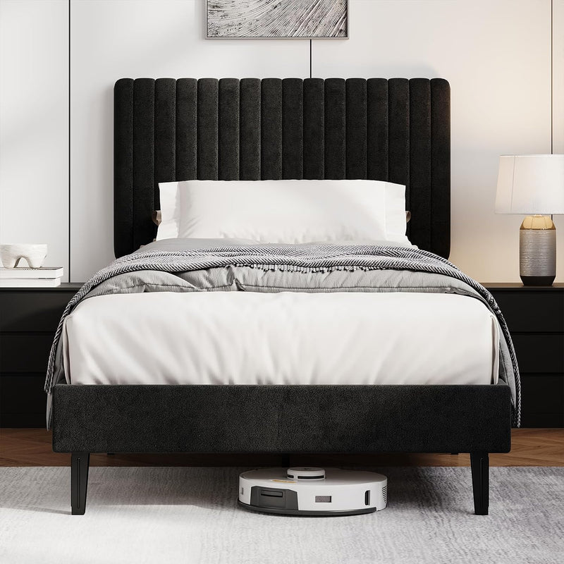 Bed Frame Upholstered with Velvet Headboard Adjustable Height