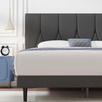 Bed Frame Upholstered Wooden Slat with Headboard