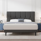 Bed Frame Upholstered Wooden Slat with Headboard