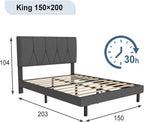 Bed Frame Upholstered Wooden Slat with Headboard