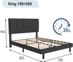 Bed Frame Upholstered Wooden Slat with Headboard