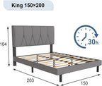 Bed Frame Upholstered Wooden Slat with Headboard