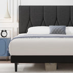 Bed Frame Upholstered Wooden Slat with Headboard