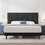 Bed Frame Upholstered Wooden Slat with Headboard