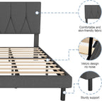 Bed Frame Upholstered Wooden Slat with Headboard