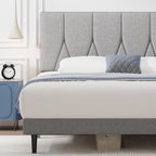 Bed Frame Upholstered Wooden Slat with Headboard