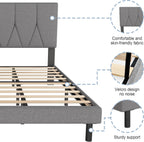 Bed Frame Upholstered Wooden Slat with Headboard