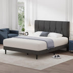 Bed Frame Upholstered Wooden Slat with Headboard
