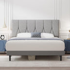 Bed Frame Upholstered Wooden Slat with Headboard