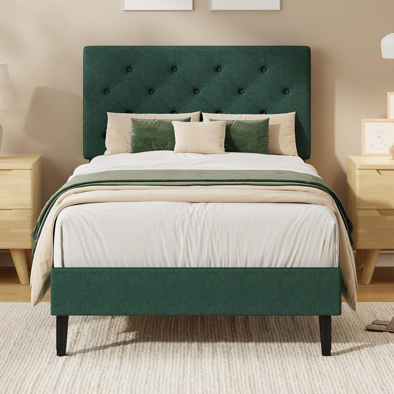 Bed Frame with Adjustable Upholstered Headboard