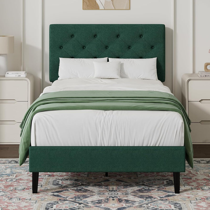 Bed Frame with Adjustable Upholstered Headboard