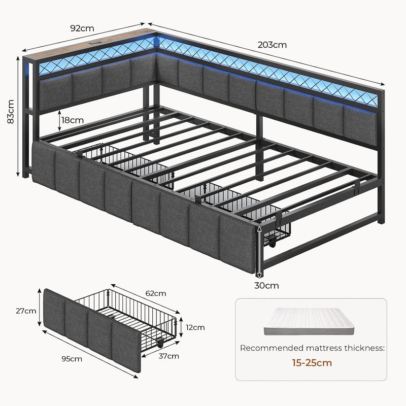Bed Frame with Charging Station Day 2 Storage