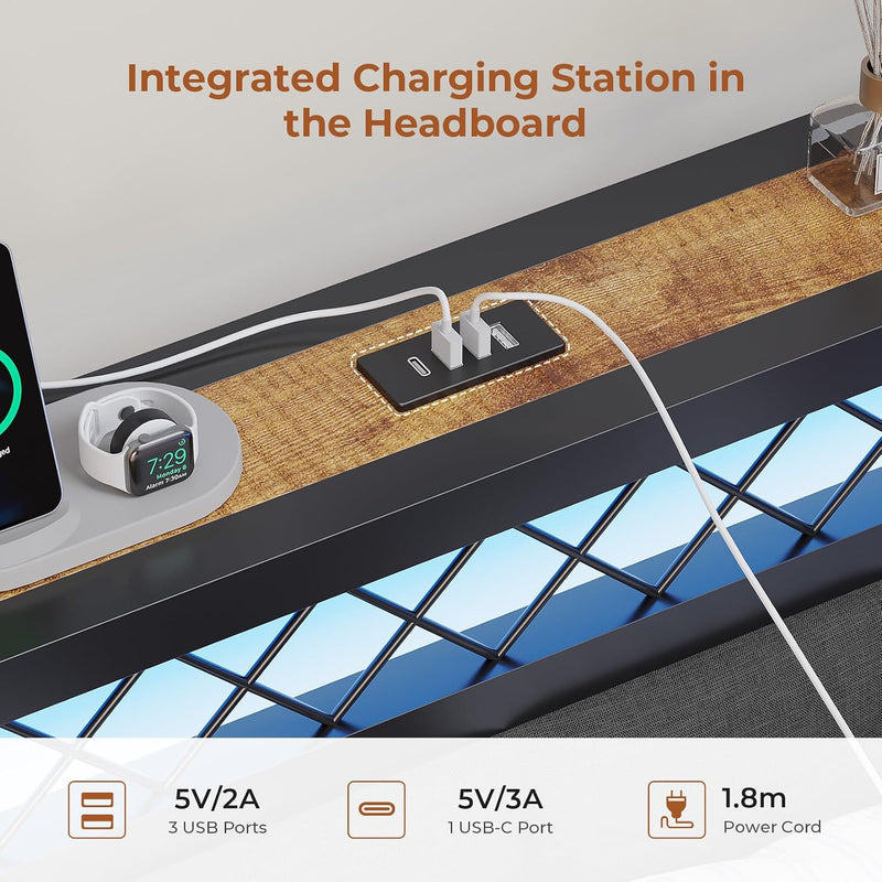 Bed Frame with Charging Station Day 2 Storage